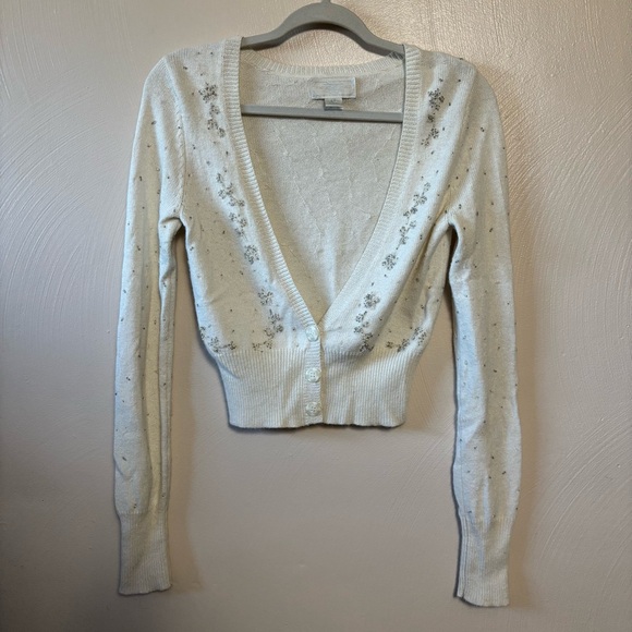 American Eagle Women’s Sweater Cardigan Beads Ivory Cream Angora Petite Small - Picture 1 of 6